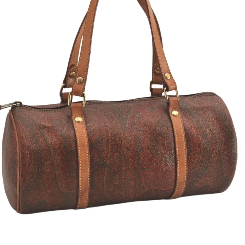 SOLD Authentic ETRO Vintage Paisley Hand Boston Bag PVC Leather Bordeaux